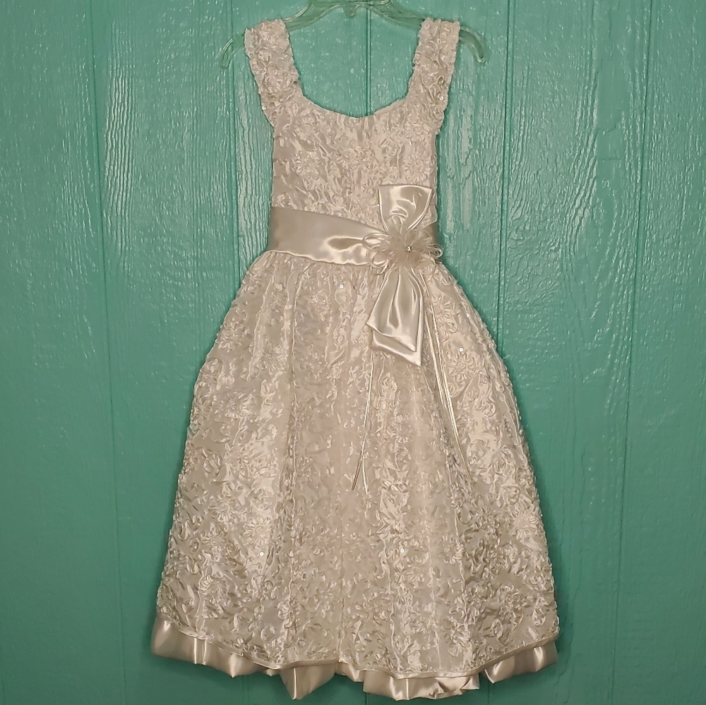 ❤️ New dress white embroidered flowers sequins long first communion size 10 girl
